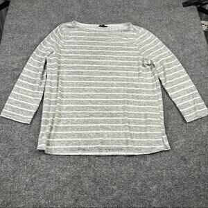 Bobeau Size L Space Dye Shirt grey stripped White Pullover Blouse